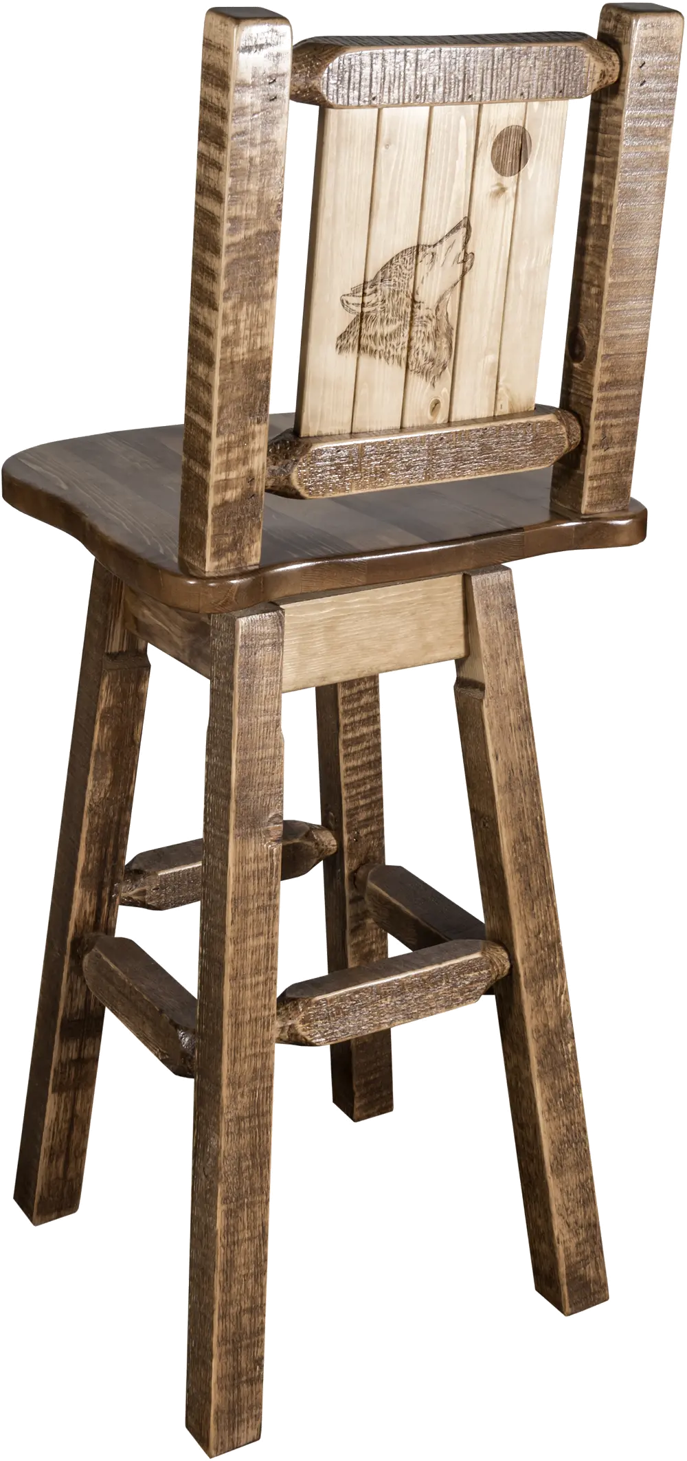 Rustic Swivel Bar Stool with Laser Engraved Wolf - Homestead-1