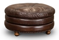 Classic Brown Leather Round Ottoman - Suffolk