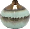 Two-Tone Aqua and Copper Drip Round Vase