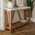 AF52AFTMNW Rustic White Faux-Marble Sofa Table with Walnut Base - Walker Edison
