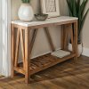 Rustic White Faux-Marble Sofa Table with Walnut Base
