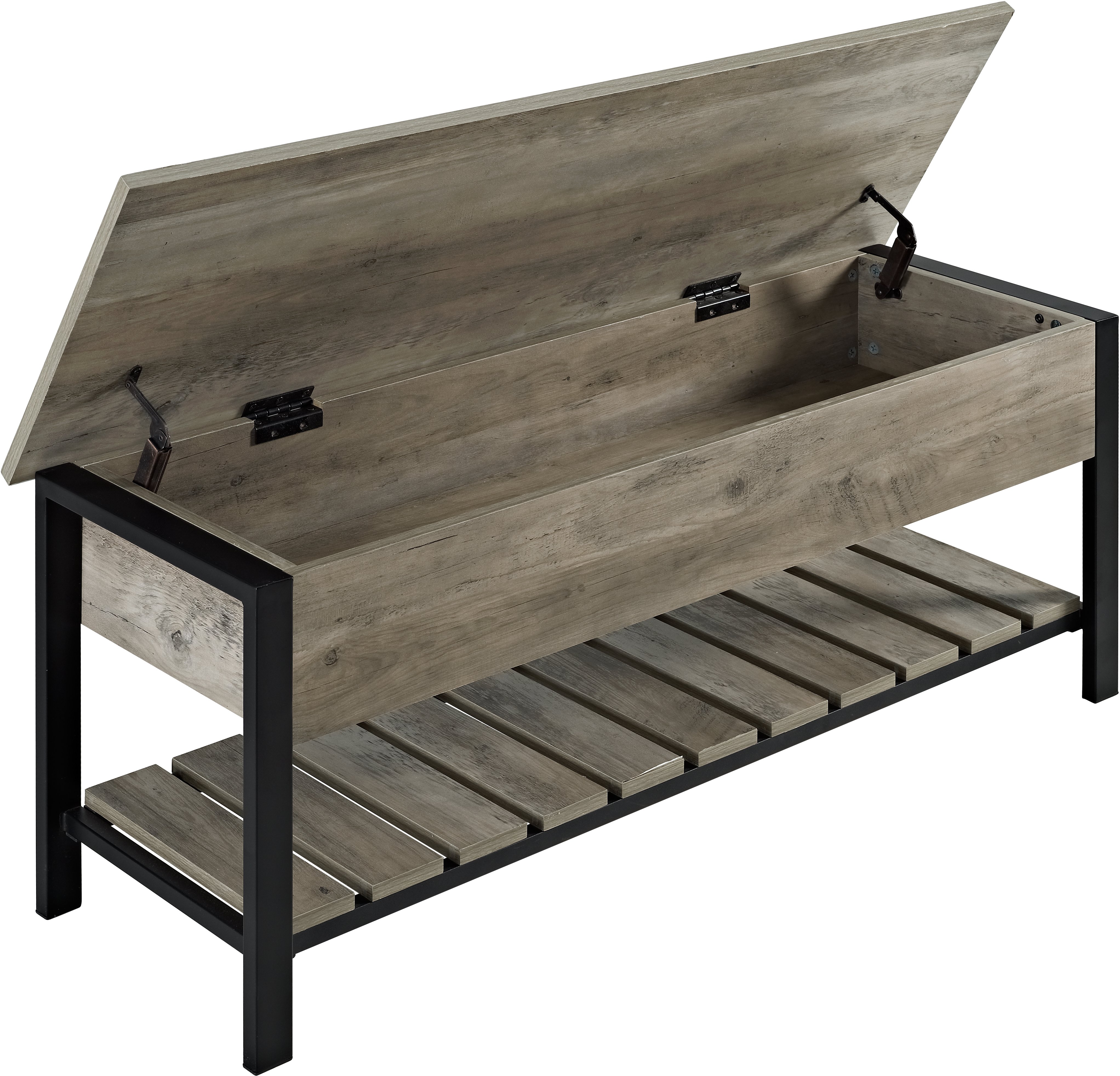 B48PCSBGW Open-Top Gray Wash Storage Bench with Shoe Shelf-4