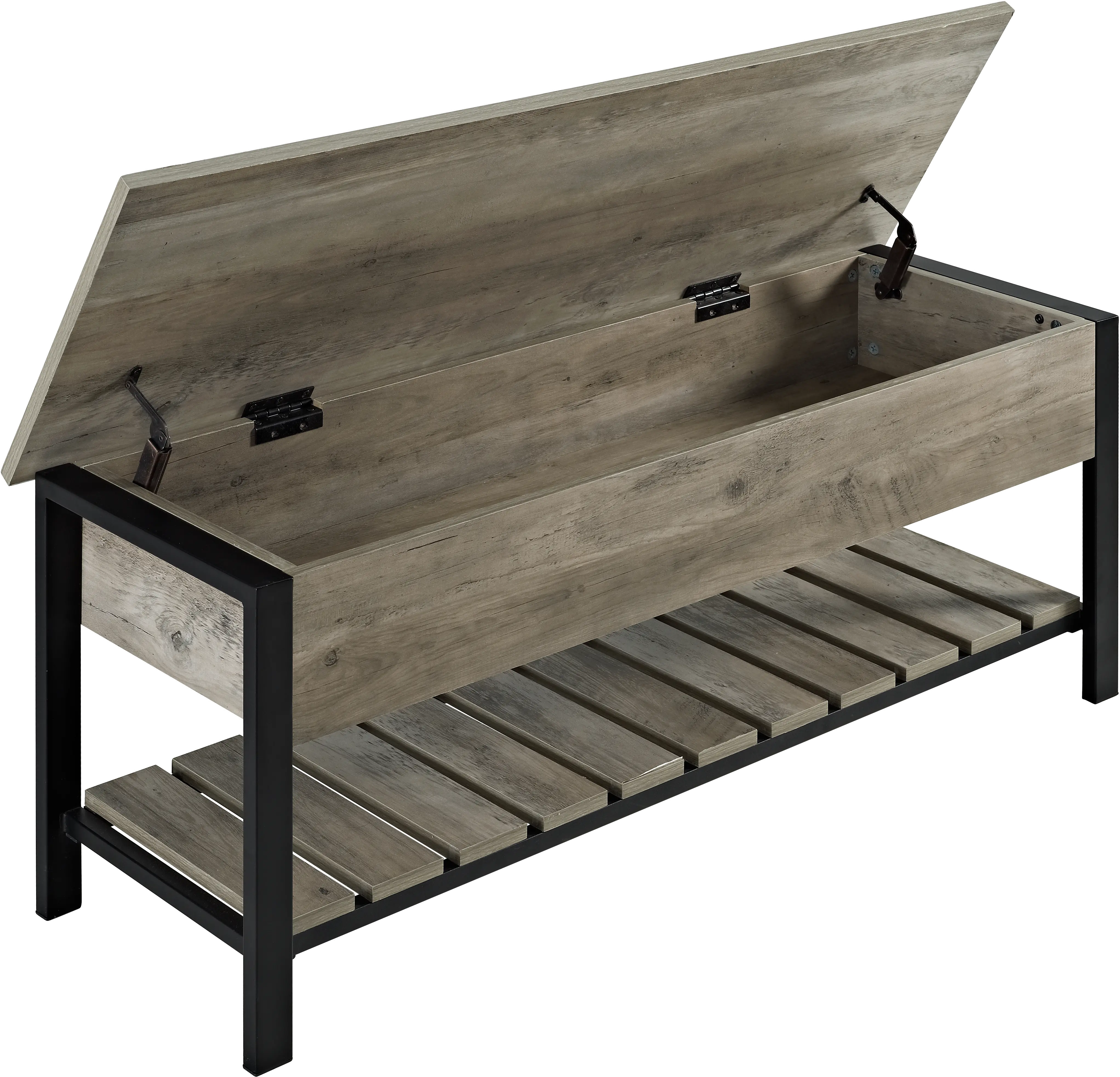 B48PCSBGW Open-Top Gray Wash Storage Bench with Shoe Shelf-4
