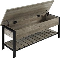 Open-Top Gray Wash Storage Bench with Shoe Shelf-4