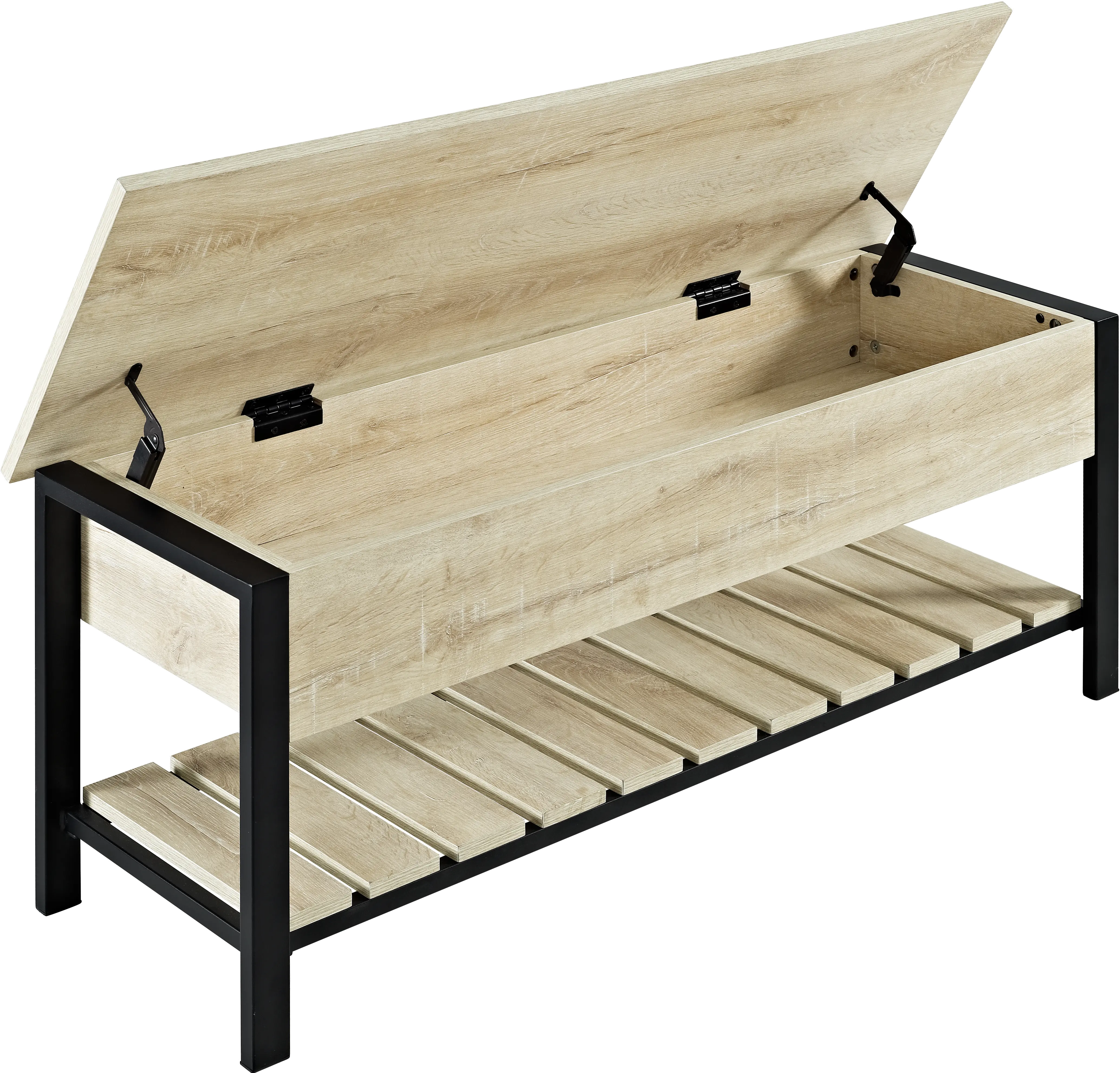 B48PCSBWO Open-Top White Oak Storage Bench with Shoe Shelf-4