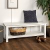 Country Style White Entry Bench with Slatted Shelf -1