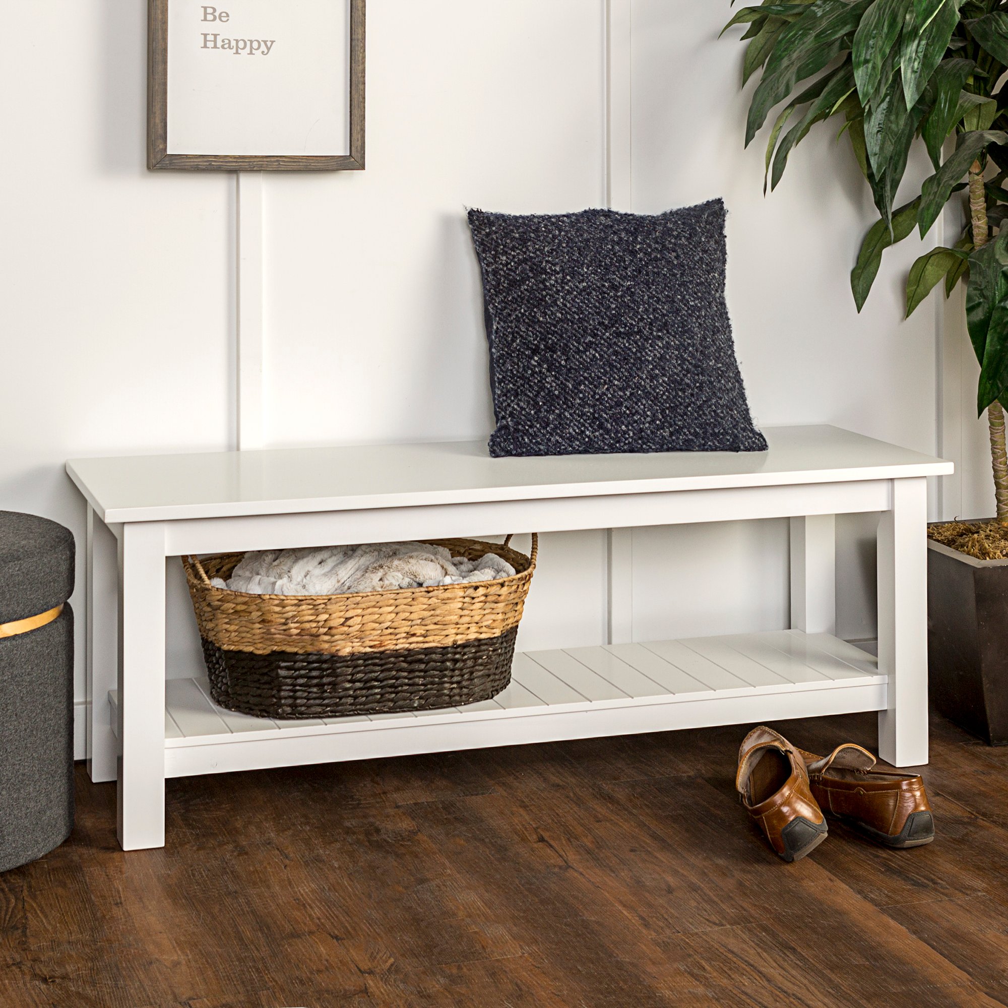 B50CYSLWH Country Style White Entry Bench with Slatted Shelf -1