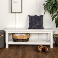 Country Style White Entry Bench with Slatted Shelf -2