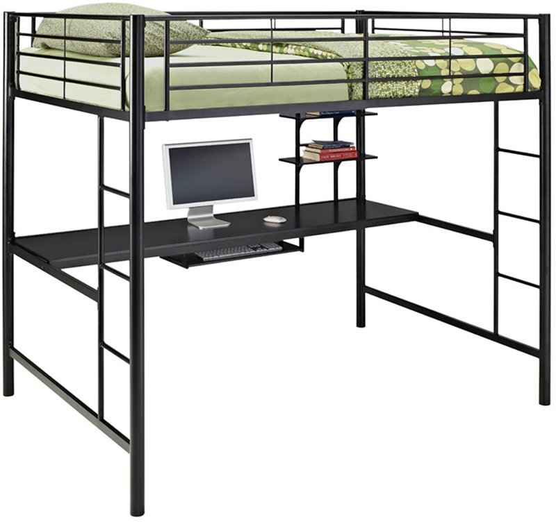 Contemporary Black Full Loft Bed With Workstation Sunrise Rc