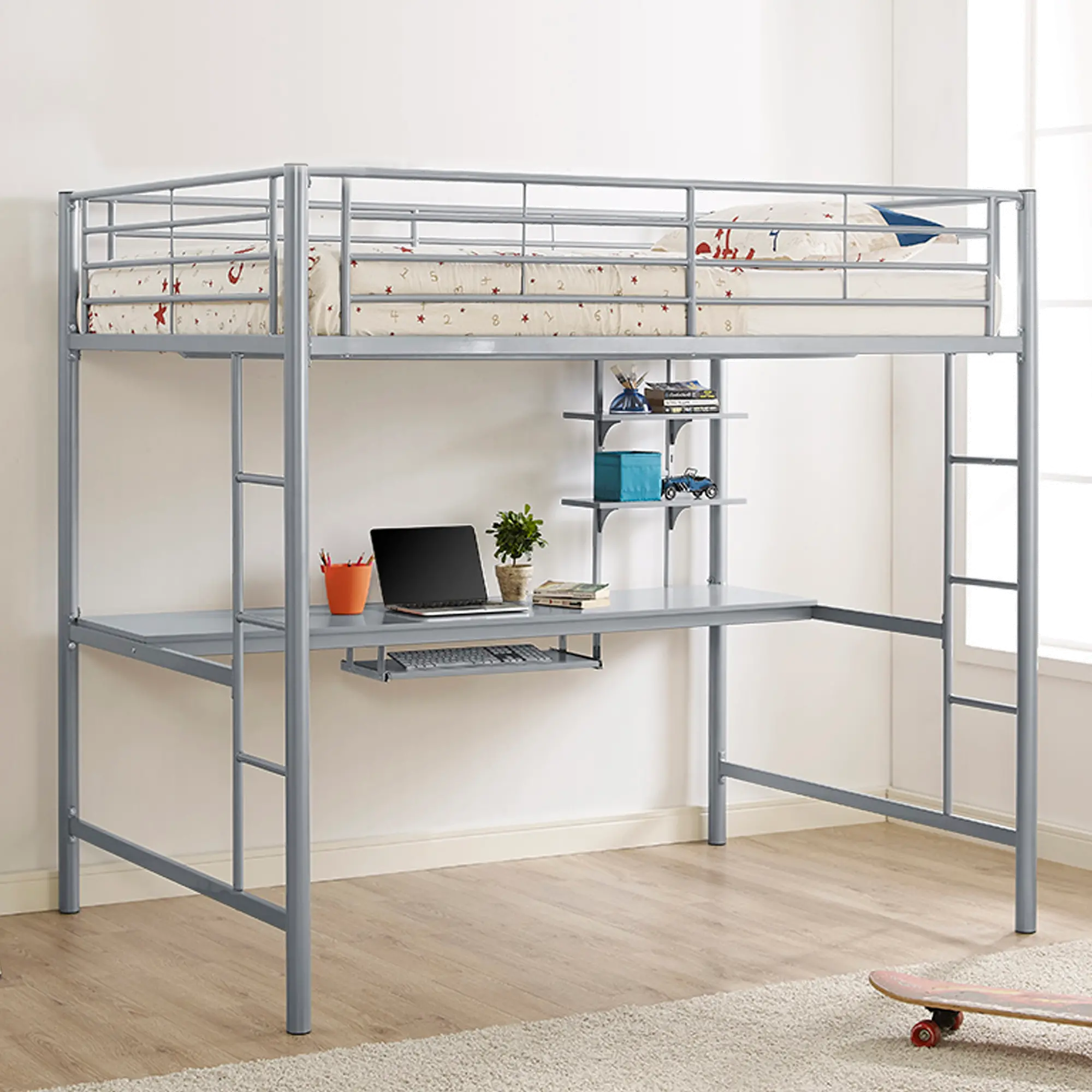 BDOZSL Contemporary Silver Full Loft Bed with Workstation - Sunrise -1