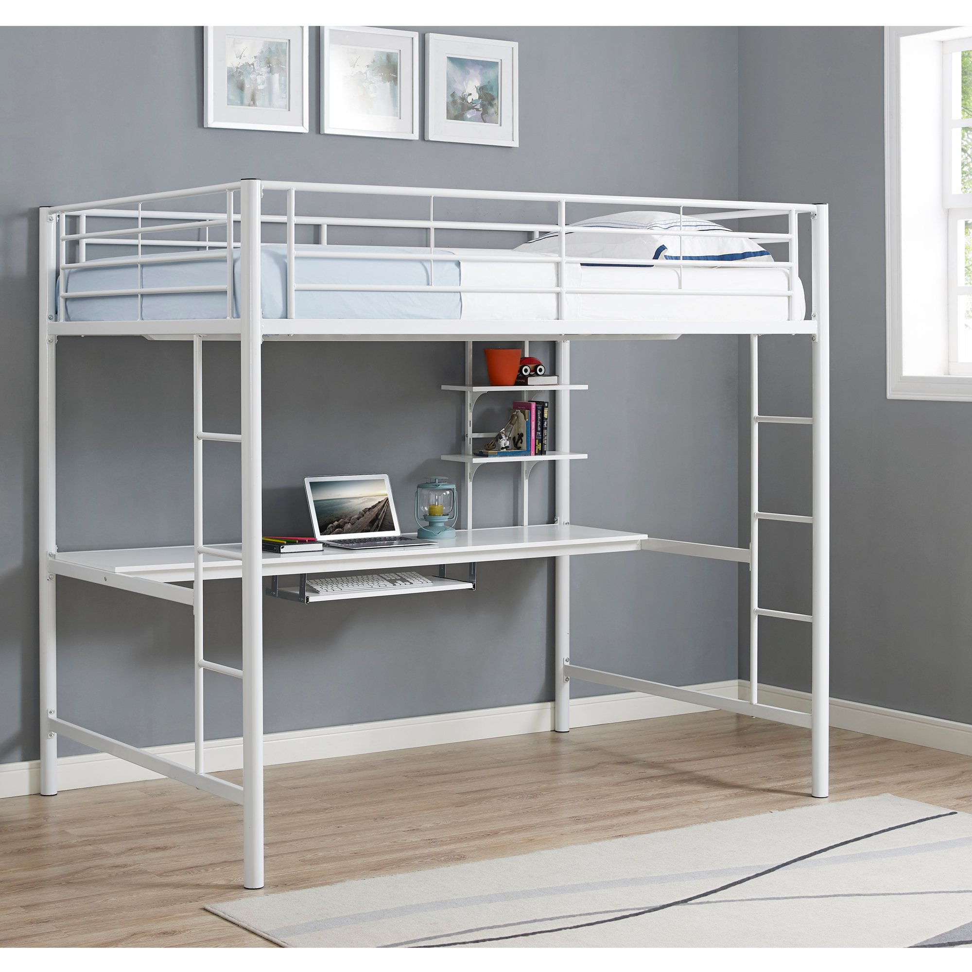 BDOZWH Contemporary White Full Loft Bed with Workstation - Sunrise-1