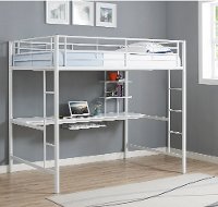 Contemporary White Full Loft Bed with Workstation - Sunrise