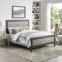 Rustic Industrial Gray Wash Queen Size Bed - Rustic Home