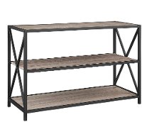 Driftwood X-Frame Metal and Wood Media Bookcase-3