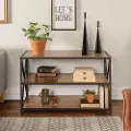 BS40XMWBW Barnwood X-Frame Metal and Wood Media Bookcase - Walker Edison