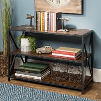 Dark Walnut X-Frame Metal and Wood Media Bookcase