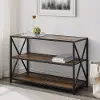 BS40XMWRO Rustic Oak X-Frame Metal and Wood Media Bookcase - Walker Edison