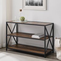 Rustic Oak X-Frame Metal and Wood Media Bookcase