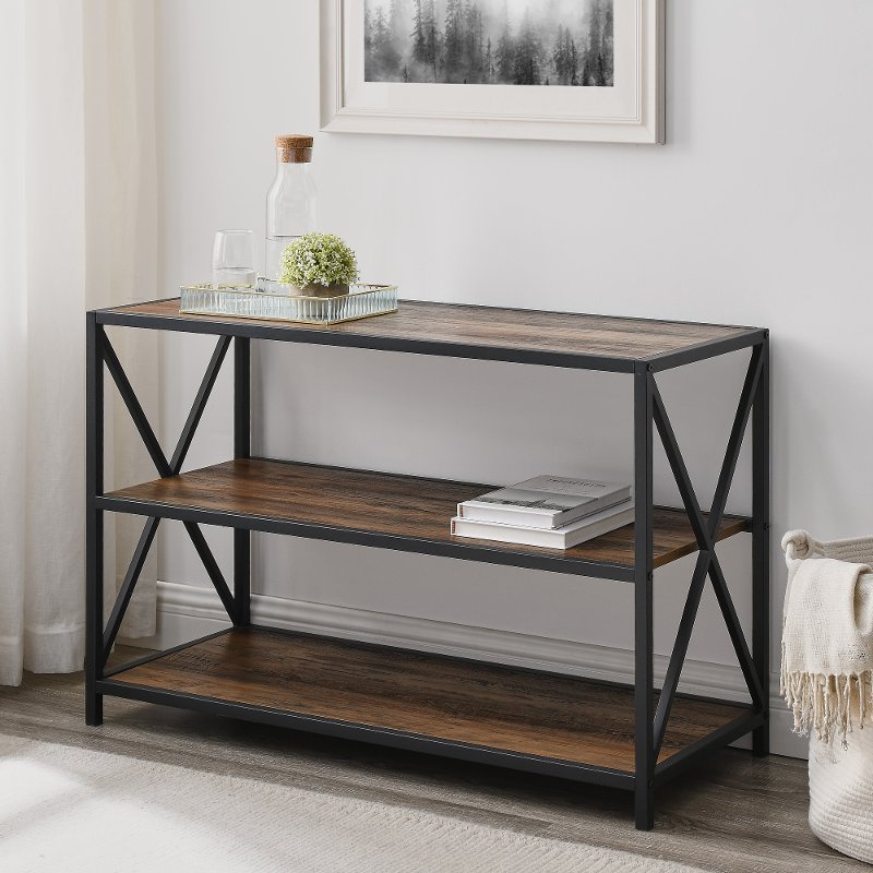 Rustic Oak X Frame Metal And Wood Media Bookcase Rc Willey