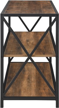 Rustic Oak X-Frame Metal and Wood Media Bookcase-4