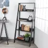 BS55LDBL Black Wood Ladder Bookcase - Walker Edison