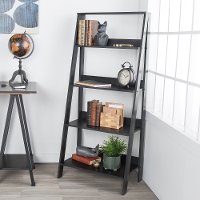 Black Wood Ladder Bookcase