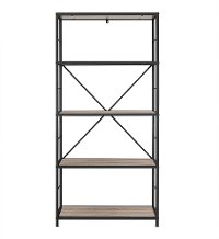 Driftwood Rustic Metal and Wood Media Bookshelf-4