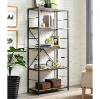 BS60RMWBW Barnwood Rustic Metal and Wood Media Bookshelf