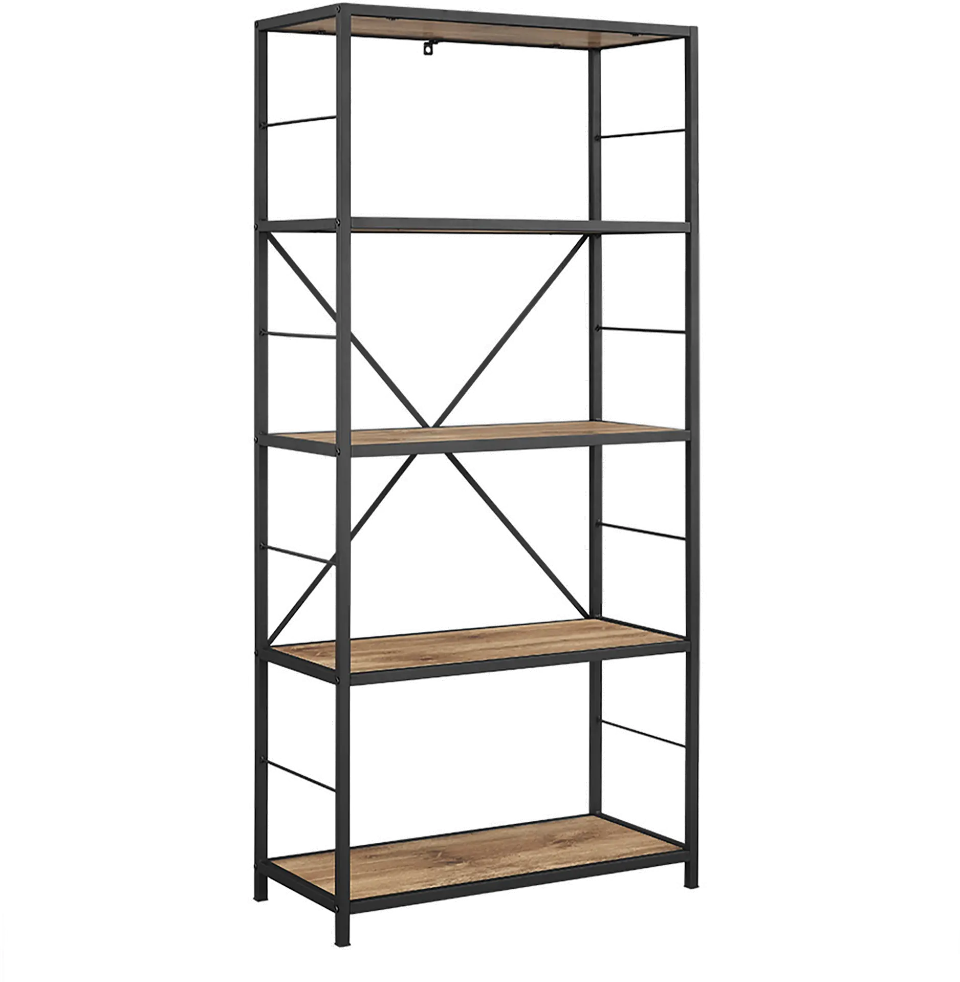 BS60RMWBW Barnwood Rustic Metal and Wood Media Bookshelf-3