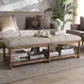 139-7607-RCW Classic Weathered Oak and Beige Linen Bench - Celeste