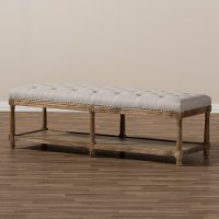 Classic Weathered Oak and Beige Linen Bench - Celeste-2