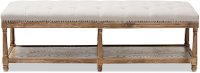 Classic Weathered Oak and Beige Linen Bench - Celeste-3