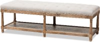 Classic Weathered Oak and Beige Linen Bench - Celeste-4