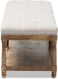 Classic Weathered Oak and Beige Linen Bench - Celeste-5