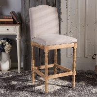 133-7375-RCW French Weathered Oak and Beige Bar Stool - Paige