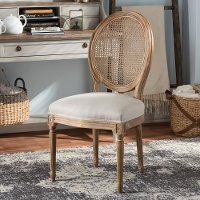 133-7335-RCW French Vintage Cane Back Upholstered Dining Room Chair - Adelia