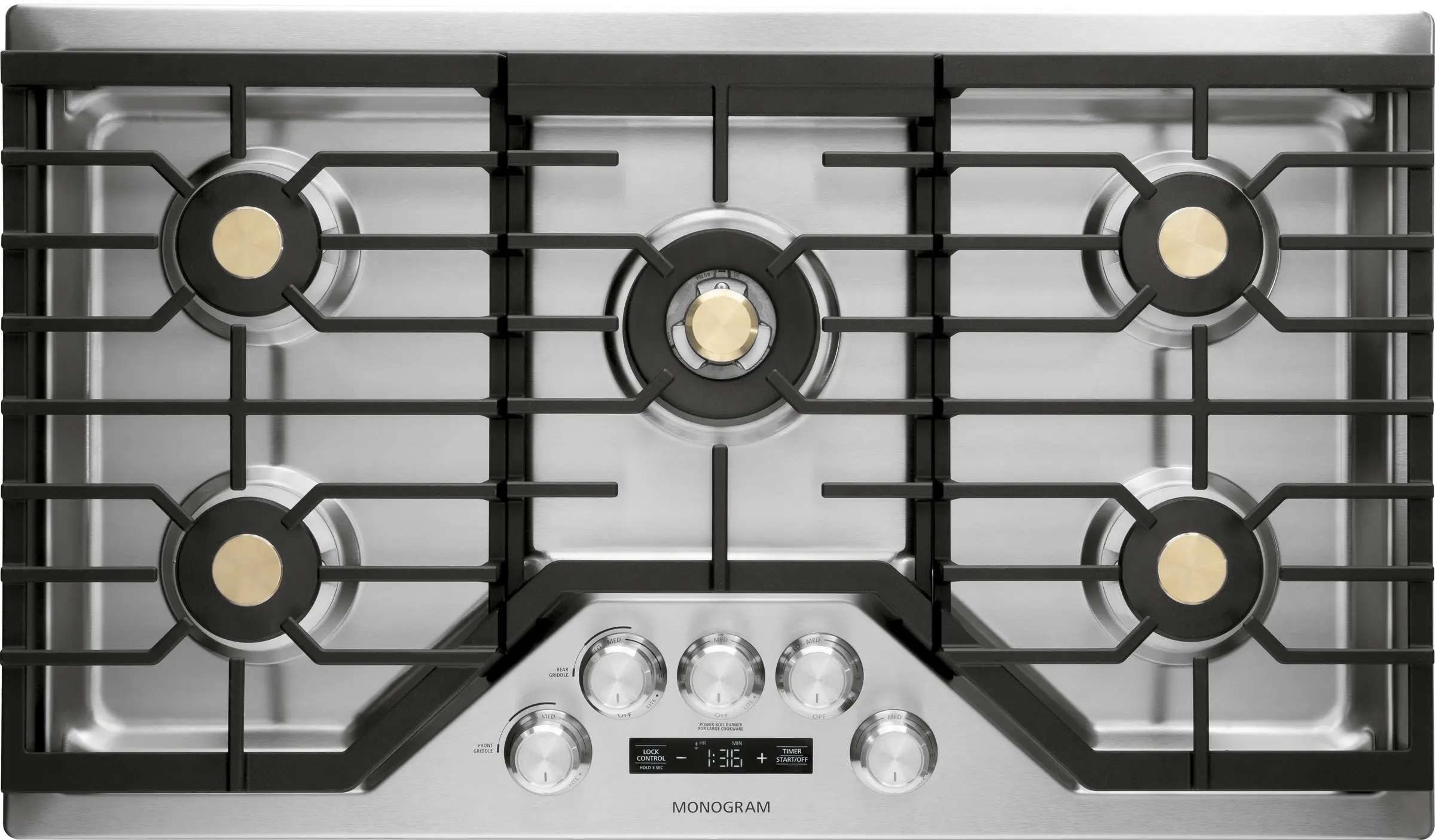 ZGU36ESLSS Monogram 36 Inch Deep-Recessed Smart Gas Cooktop - Stainless Steel-1