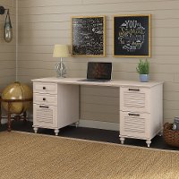 Long Driftwood Dreams White Office Desk - Volcano Dusk