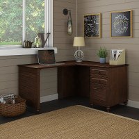 Coastal Cherry Brown L Shaped Desk - Volcano Dusk