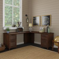 Cherry Brown L Shaped Desk with Drawers - Volcano Dusk
