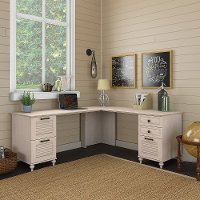 Antique White L Shaped Desk with Drawers - Volcano Dusk