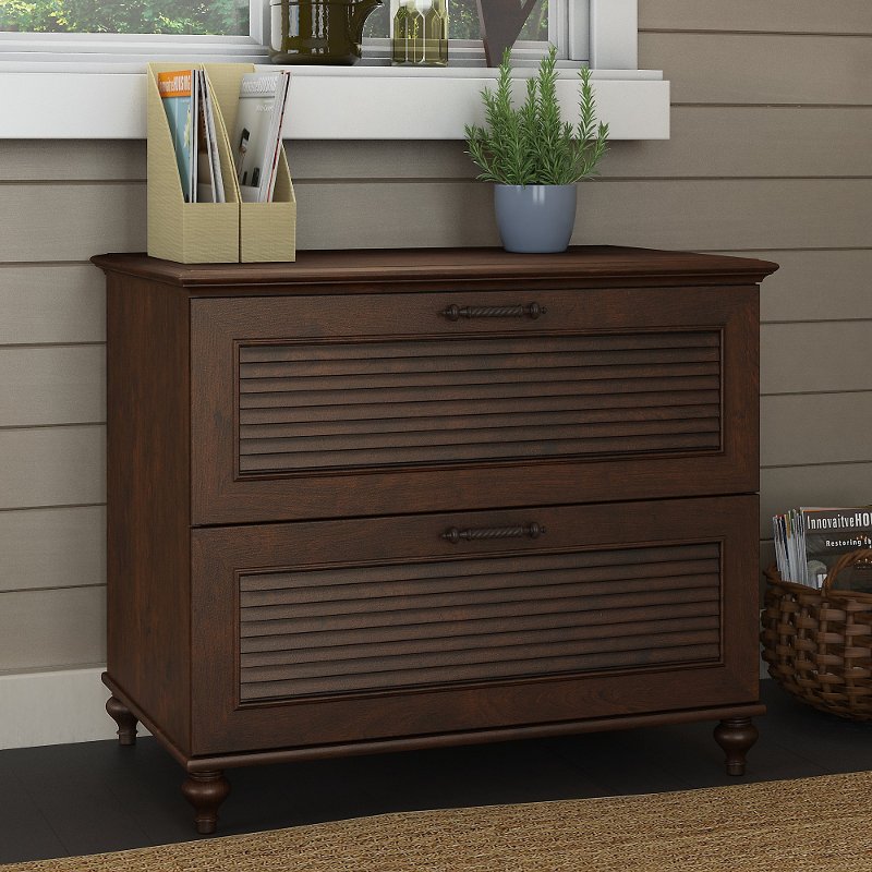 Cherry Brown 2 Drawer Wood Lateral File Cabinet Volcano Dusk