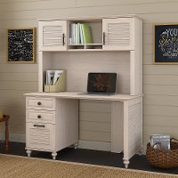 51 Inch Driftwood Dreams White Computer Desk with Hutch - Volcano Dusk