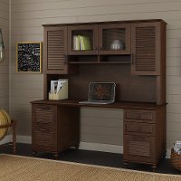 68 Inch Coastal Cherry Brown Office Desk with Hutch - Volcano Dusk