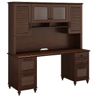68 Inch Coastal Cherry Brown Office Desk with Hutch - Volcano Dusk-2