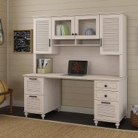 68 Inch Driftwood Dreams White Computer Desk with Hutch - Volcano Dusk