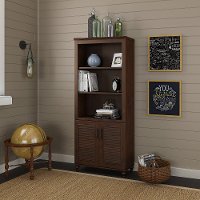 Coastal Cherry Brown Bookshelf with Doors - Volcano Dusk