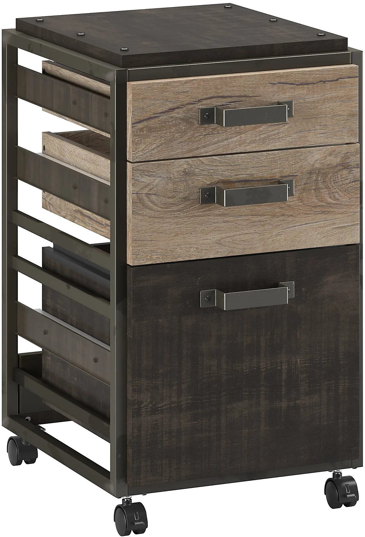 RFF116RG-03 Refinery Rustic Gray 3 Drawer Mobile File Cabinet-2