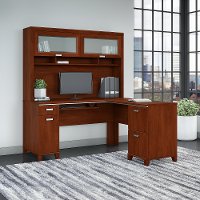 Hansen Cherry L-Desk and Hutch - Tuxedo