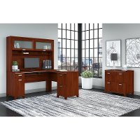 Hansen Cherry L-Desk, Hutch, and Lateral File Cabinet - Tuxedo